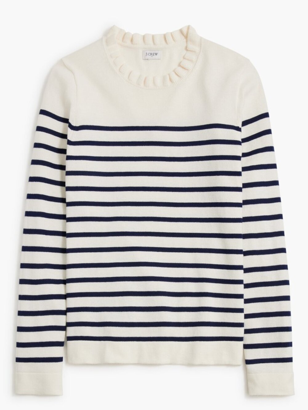 J. Crew Cream and Navy Striped Ruffleneck Sweater NWT XS